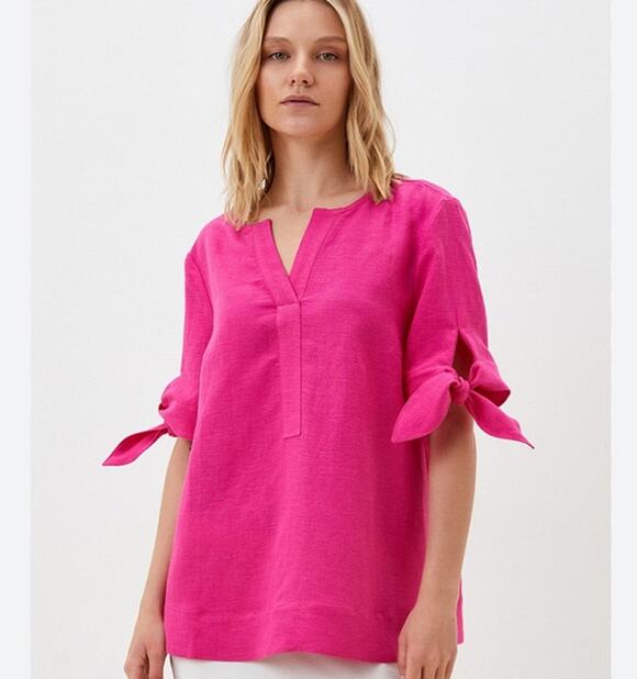 Charter Club Tops - Charter Club Luxury Pink Linen Tie Sleeve Blouse Size Large Resort